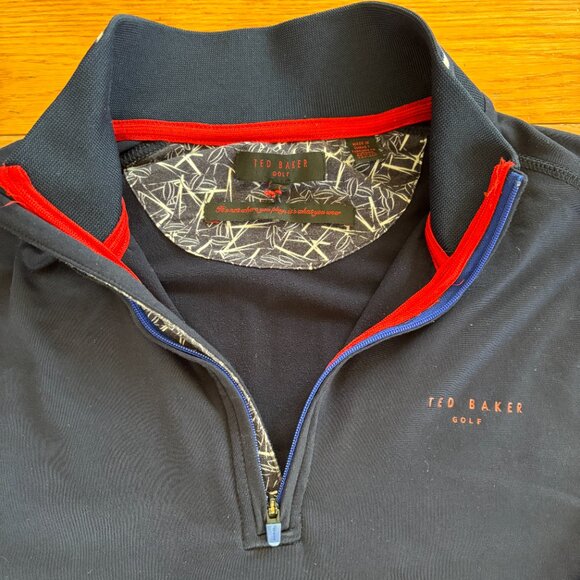 Ted Baker Performance Long Sleeve 1/4 Zip Golf Pullover Sweatshirt Mens L Blue - Picture 2 of 11